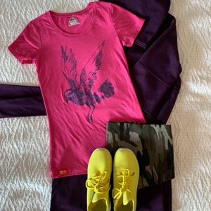 Meridian Line Blue Bird on Pink Tee